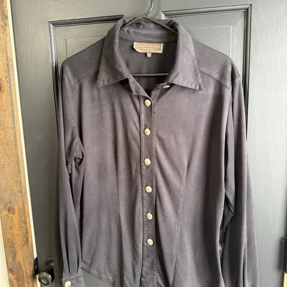 Double D Ranch Women's Size Large Black Suede Feel Button Up Western Shirt - Picture 2 of 11